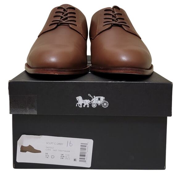 Coach Men Sculpt C Derby Lace Up Oxfords Size US 12D Saddle Brown Leather - Picture 5 of 5